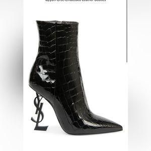 YSL (YVES SAINT LAURENT) Opyum Croc-Embossed Leather Black Booties.